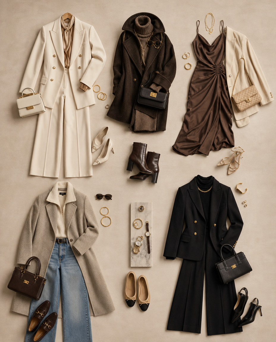 A complete look assembled in the Vestelle outfit builder