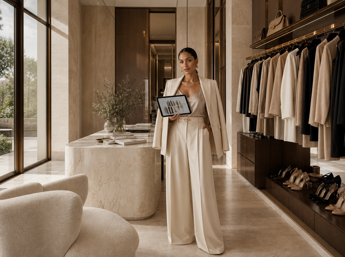 A woman styled by Vestelle for an evening gallery opening